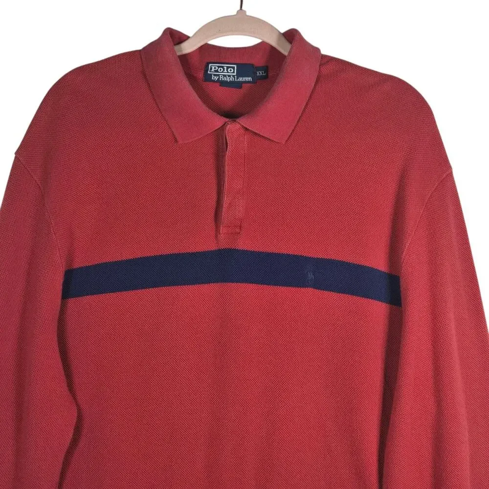 Polo Ralph Lauren Shirt‎ Mens 2XL Salmon Red Snap Pullover Rugby Stripe Classic